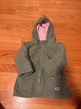 OshKosh B'gosh Olive Green Hooded Jacket with Pink Lining